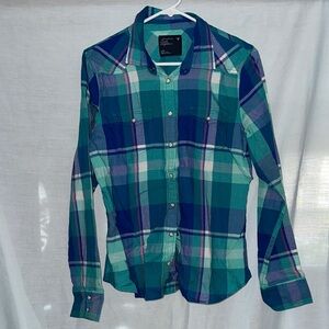 Women’s Plaid Shirt - Blue and Green